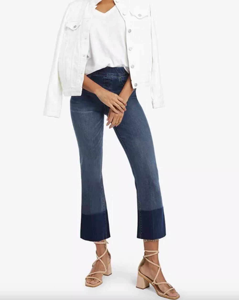 Spanx Cropped Flare Jeans Medium Wash Blue Pull On Stretch Waist Small NWT